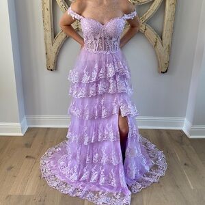 New Lavender Corset Dress with Ruffles, Sequins, and Lace Up Back. Puddle Train